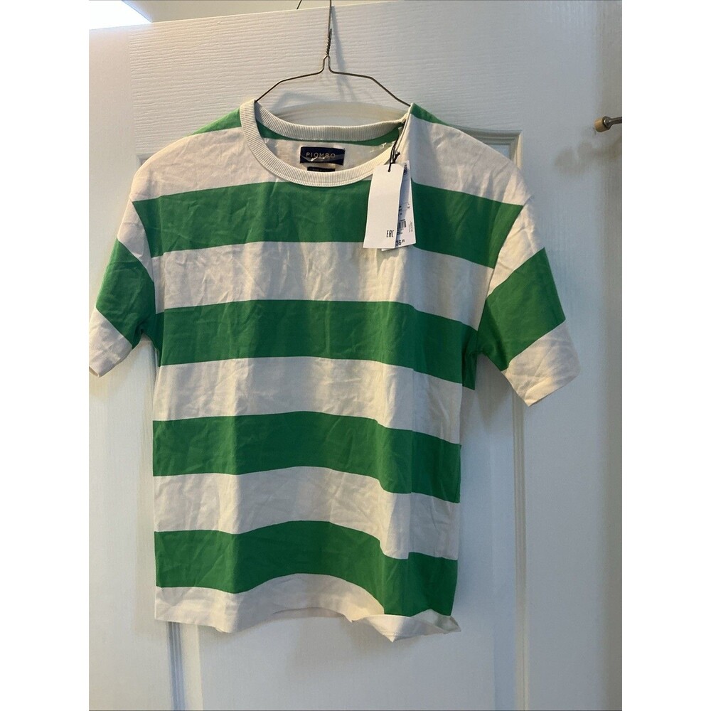 Piombo Women Green And white Crew Neck Shirt Size Large